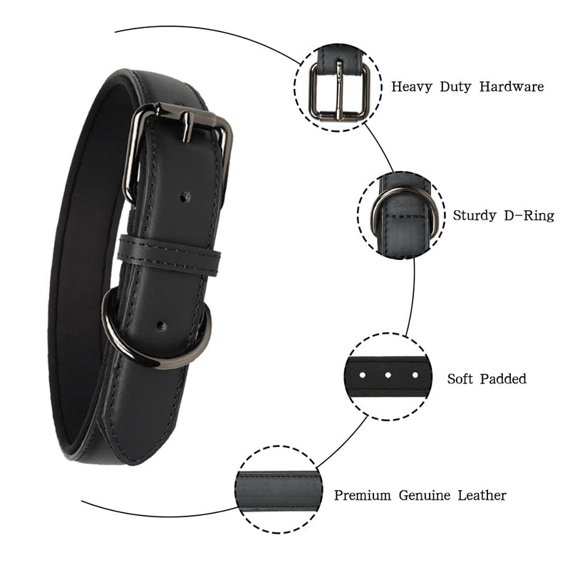OFHome Dog Collars Leather Medium Small Dog, Soft Leather Dog Collar with D Ring, Adjustable Black Leather Dog Collar, Small S - PawsPlanet Australia