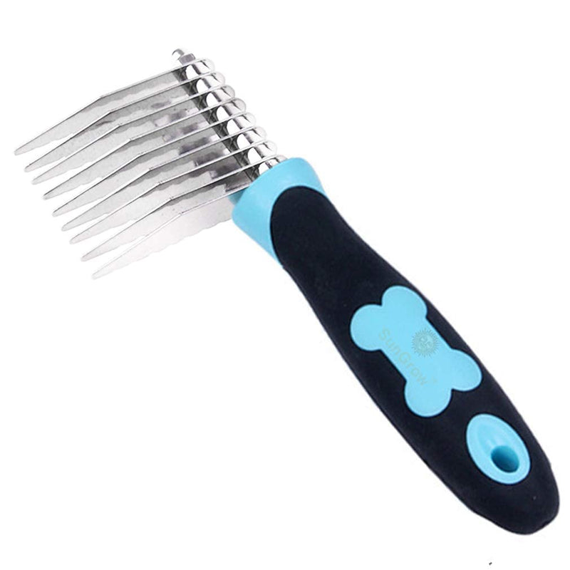 SunGrow Lionhead Rabbit Demat Brush, 6.5 x 2.5 Inches, Stainless Steel with Serrated Bristle, Rubber Handle, Black and Blue, 1 Pc per Pack - PawsPlanet Australia