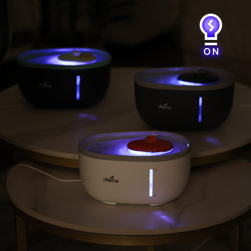 iPettie Avocado Pet Water Fountain with LED Light, 67oz/2.0L, Ultra Quiet Cat Water Fountain with Filter, Automatic Pet Water Fountain for Cats and Small Dogs, Blue Blue (with Adapter) - PawsPlanet Australia