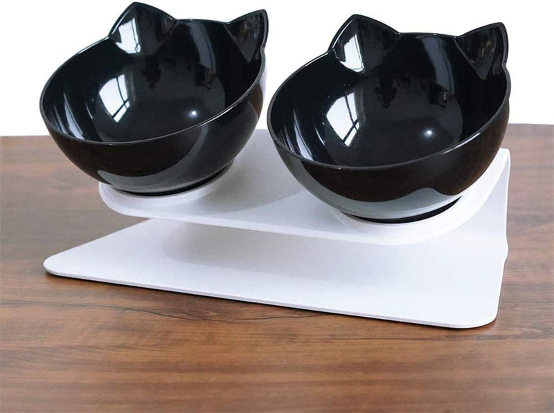 Linseray? Cat Bowl with Raised Stand, 15°Tilted Platform Cat Feeders Anti-Slip Transparent Cat Food and Water Bowl Detachable Pet Bowl for Cats and Small Dogs, Black - PawsPlanet Australia