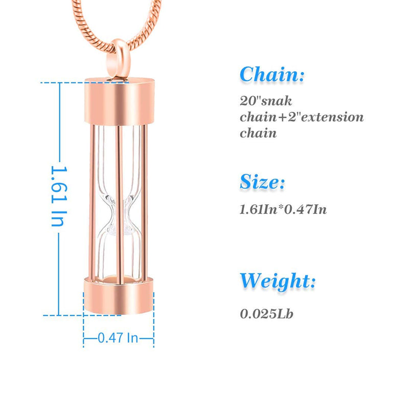 [Australia] - LYFML Cylinder Hourglass Cremation Jewelry Urn Necklace for Ashes for Pet for Human, Memorial Pendant Made of Titanium Steel, Come with Filling Kit Support for Customization Rose gold 