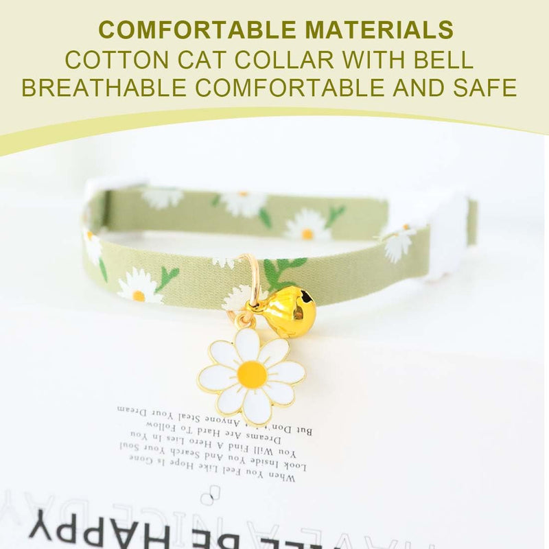 JOCXZI 2 Pack Cotton Breakaway Cat Collar with Bell- Yellow&Green Flowers Pendant Cute Cat Collar Kitten Collar,Ideal for Girl Cats Boy Cats,Soft and Adjustable for Small Medium Dogs - PawsPlanet Australia