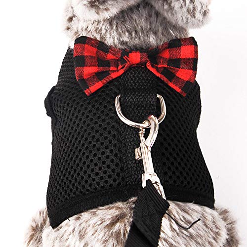 Kismaple Rabbit Harness and Lead Set with Cute Bow Tie and Bell Mesh Adjustable Vest Harness for Small Animals Bunny Kitten S (Pack of 1) Red + Pink - PawsPlanet Australia