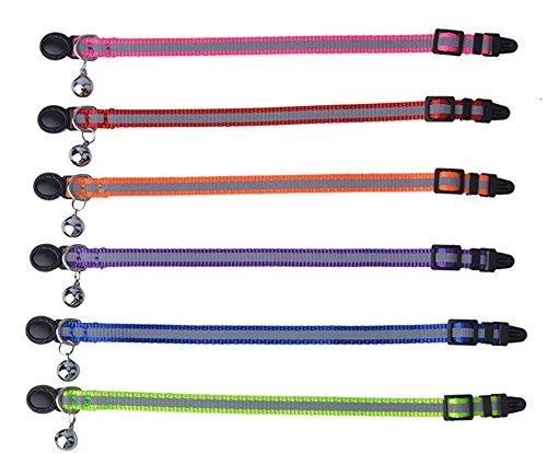 [Australia] - KOOLTAIL 6 PCS Safety Reflective Cat Collar Breakaway Cats Collars with Bell, Adjustable 8-10" 