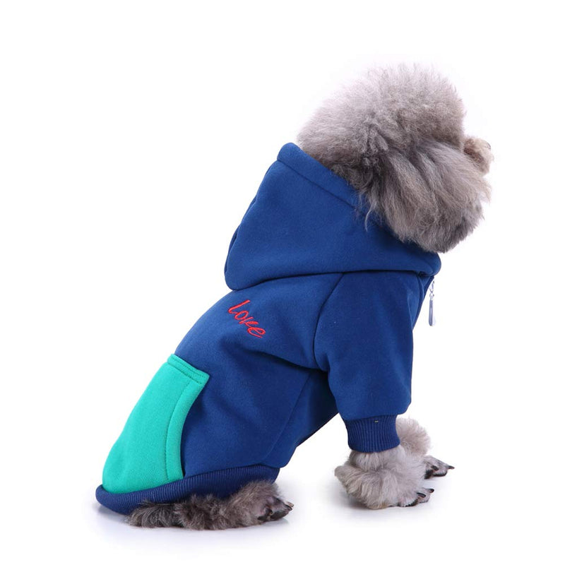Dog Hoodies Clothes Pet Dog Clothes Spring Coat Jacket Zip Up Casual Hoodie Warm Sweater Dog Outfits for Dog Cat Puppy Hoodies L Blue - PawsPlanet Australia