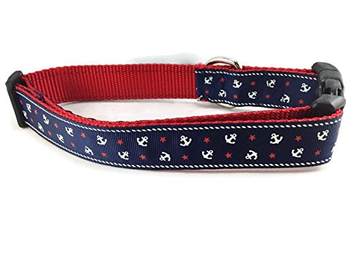 [Australia] - CANINEDESIGN QUALITY DOG COLLARS Anchor Dog Collar, Caninedesign, Navy, Sailing, 1 inch Wide, Adjustable, Nylon, Medium and Large Medium 13-19" 