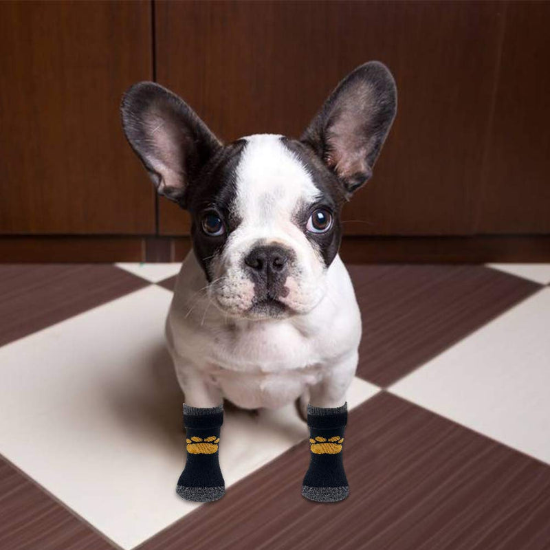 [Australia] - SCIROKKO 3 Pairs Anti-Slip Dog Socks with Golden Paw Pattern - Pet Adjustable Paw Protection for Puppy Indoor Traction Wear on Hardwood Floor Medium 