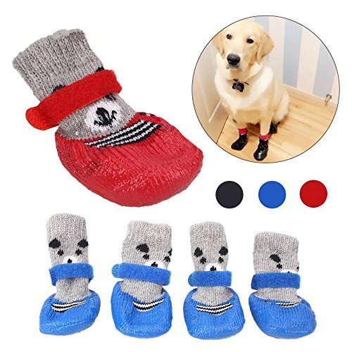 Dog Cat Boots Shoes Socks with Adjustable Waterproof Breathable and Anti-Slip Sole All Weather Protect Paws(Only for Tiny Dog) Small (Pack of 4) Black - PawsPlanet Australia