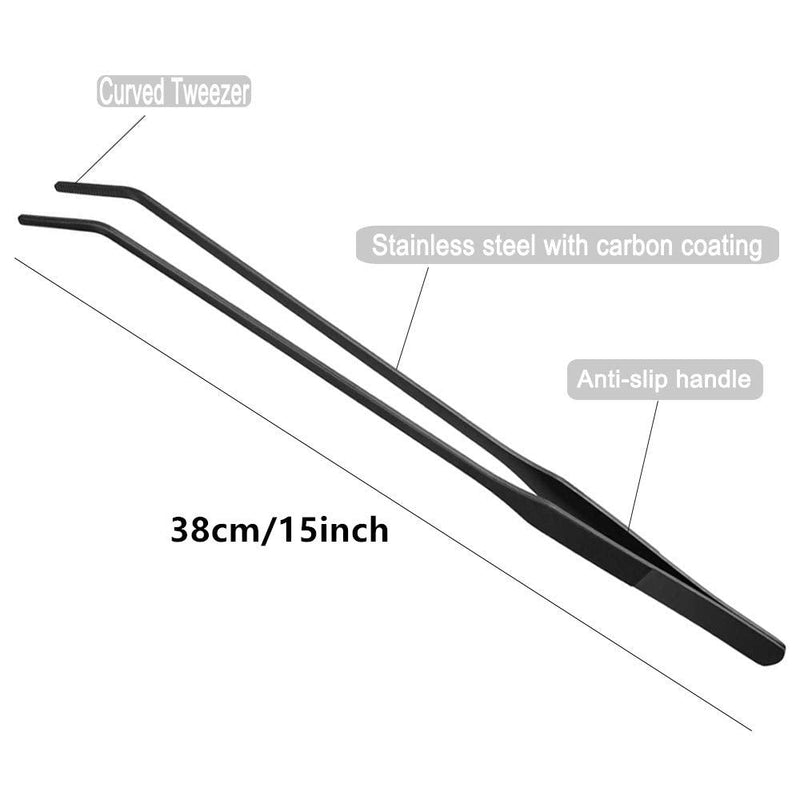EvaGO 15 inch Black Curved Aquarium Tweezers Stainless Steel Curved Tweezer with Carbonation Protection Coating Against Rust Long Reptiles Feeding Tongs for Aquatic Plants Lizards Spider Snakes - PawsPlanet Australia