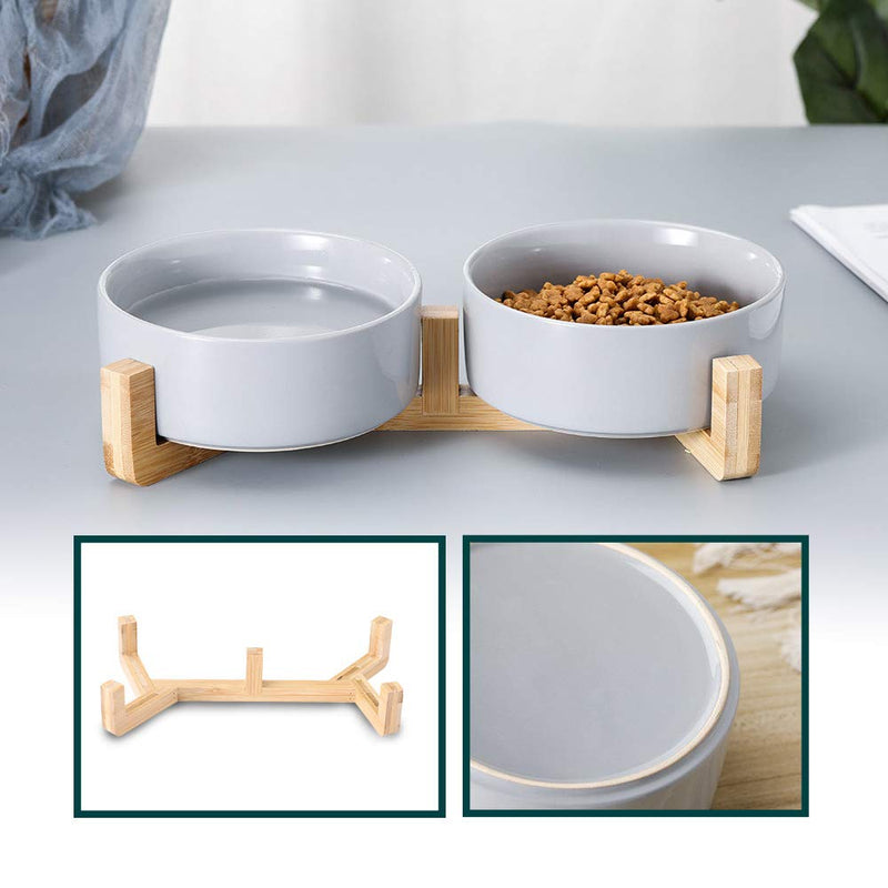 HCHLQLZ Grey Ceramic Cat Dog Bowl Dish with Wood Stand No Spill Pet Food Water Feeder Cats Medium Dogs Set of 2 5 inch Grey×2 - PawsPlanet Australia