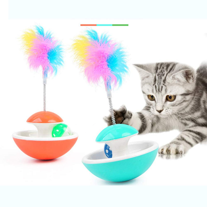 Mayplus Pet Cat Tumbler Toy, Interactive Training Cat Treat Toy Funny Cat Stick Toy with Rolling Bell Ball and Feathers for Indoor Outdoor Cat Kitten(Blue) Blue - PawsPlanet Australia