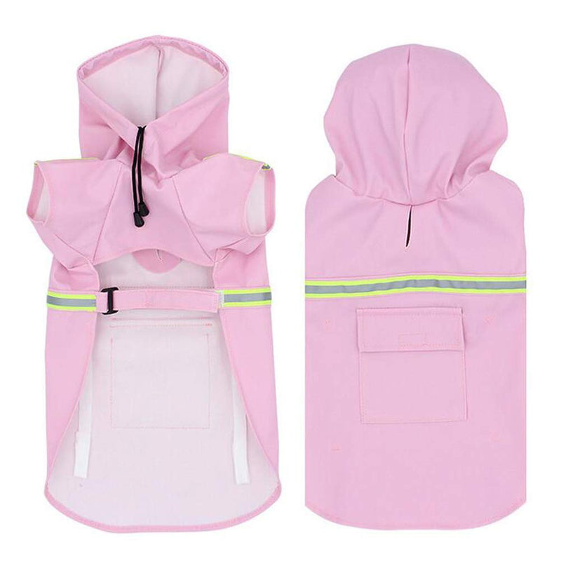 FEimaX Dog Raincoats Waterproof Adjustable Raincoat with Hood for Medium Large Dogs, Lightweight Reflective Hoodies Pet Clothes Windproof Safety Rain Poncho Coat for Outdoor Walking 3XL (Chest: 29.1‘’, Body 23.6'') Pink - PawsPlanet Australia