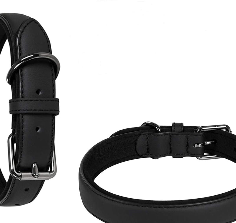 XCZAP Leather Collar for Large Medium Small Dogs Leather Lined Heavy Duty Exquisite Durable Adjustable with Built-in Pull (Small, Iron) Small - PawsPlanet Australia