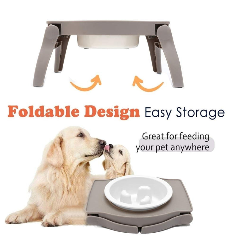 [Australia] - RoyalCare Elevated Pet Bowl Stand for Dogs with Slow Feeder Bowl Premium Foldable Stand Dog Food Water Feeding Bowl, Detachable Anti-Slip Mats Non Skidding No Spill for Indoor & Outdoor one bowl 