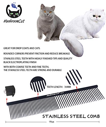 MushroomCat PET RPO35 7.4" Fine/Coarse Stainless Steel Comb Grooming Tool Suitable for Dogs and Cats - PawsPlanet Australia