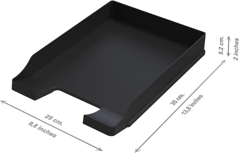 Detectalia Document Trays Black A4 - Stackable Desk Organizer - Plastic Office Tray - Paper Holder - Mail Baskets - 35x25x5.2 cm 1.0 - PawsPlanet Australia