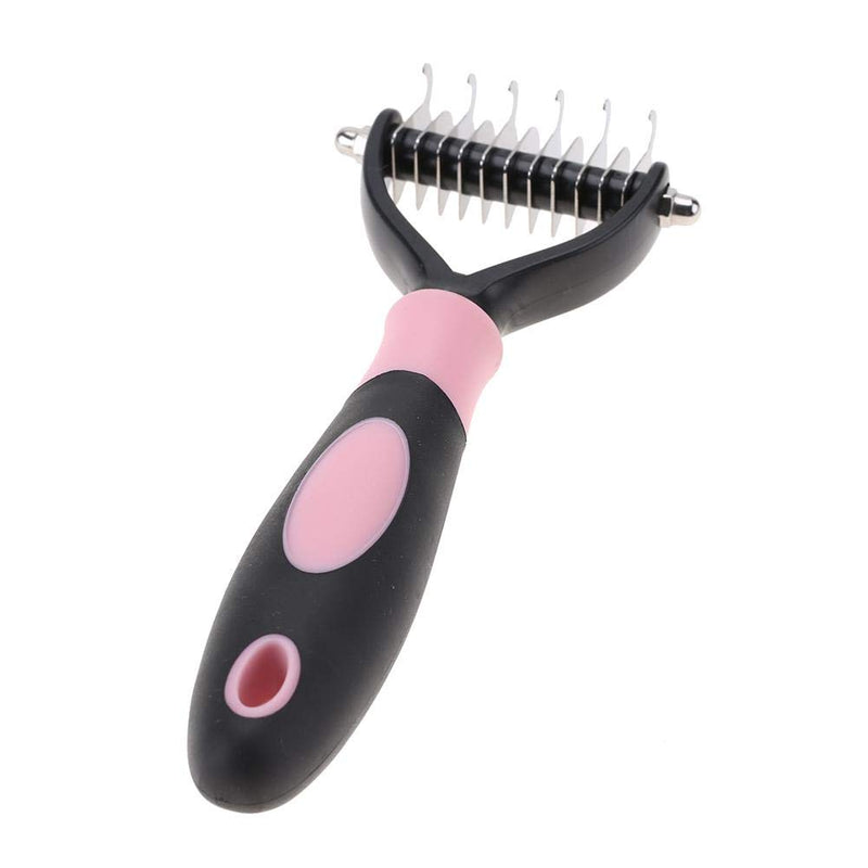 Smandy Dog Dematting Comb Double Sided Teeth Undercoat Rake Pet Grooming Brush Deshedding Tool for Dogs, Cats and Horses with Short or Long Hair (Pink) Pink - PawsPlanet Australia