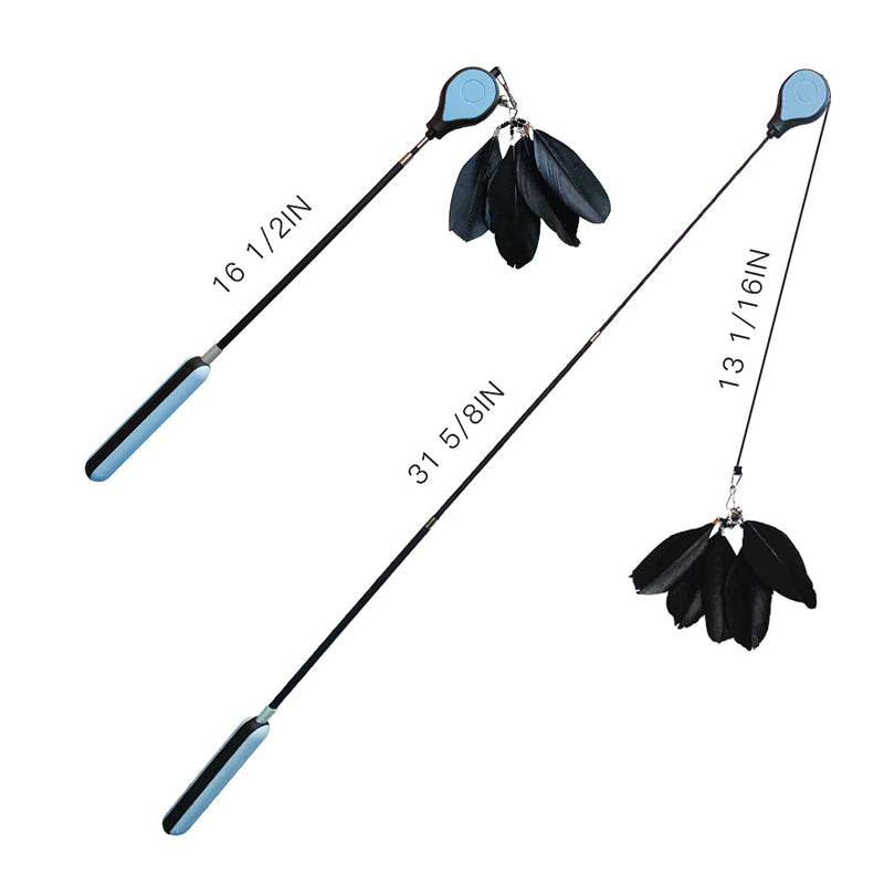 Retractable Cat Feather Toy, Wand Teasers for Kittens, One-Button Reeling Up String Black - PawsPlanet Australia