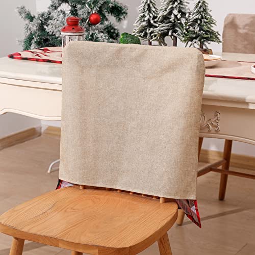 MEGNISA Christmas Chair Covers for Dinning Room Set of 4 Chair Back Cover Dinning Chair Slipcovers Reindeer Plaid Christmas Decorations 4 Pcs - PawsPlanet Australia