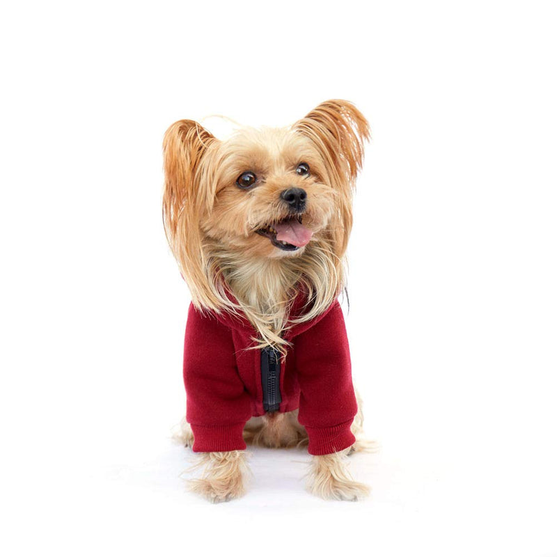 [Australia] - Dog Hoodie Fleece Sweatshirt for Small Medium Large Extra Small XL Dogs Charcoal Gray Pink Red Purple with Harness Hole and Reflective Stripe Zipper Pullover Dogs Hooded Warm Jacket XS Burgundy 