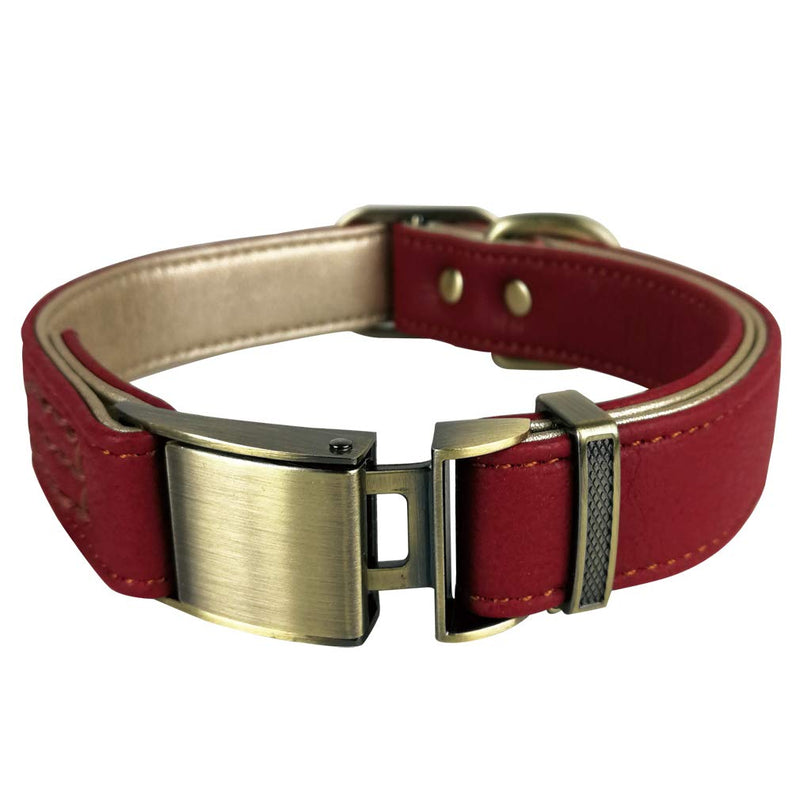 Rantow Classic Padded Pet Collars Real Leather Adjustable Dogs Collar for Small Medium Dogs - Neck Size 13.7 Inch to 20.4 Inch - 1 Inch Wide L Red - PawsPlanet Australia