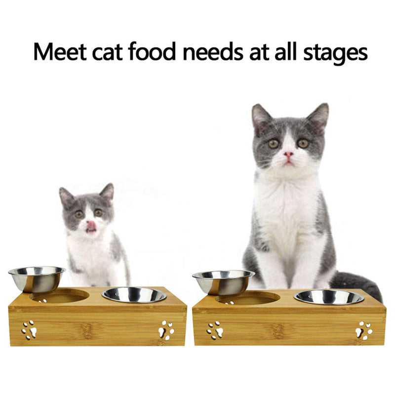 MIGHTYDUTY Raised Pet Bowls Food and Water with 2 Stainless Steel Bowls Dog Cat Elevated Bamboo Non-Slip Stand Feeder Dishes L - PawsPlanet Australia