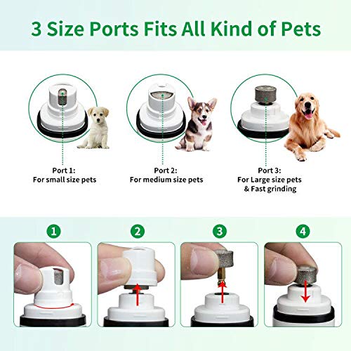 Rodzon Dog Nail Grinder, Professional 2-Speed Electric Rechargeable Pet Nail Trimmer 3 Ports Quiet Painless Paws Grooming Smoothing for Small Medium Large Dogs & Cats & Pets - PawsPlanet Australia