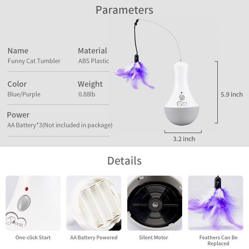 DOEL Interactive Cat Toy with Indoor Cat Feather, Cat Toy Electric Cat Toy Intelligence, Tumbler Cat Toy for Battery Operated as Cat Gifts... - PawsPlanet Australia