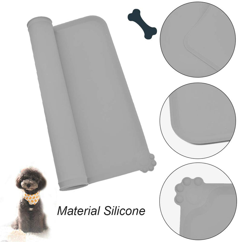 BUYGOO Pet Food Mat for Cat Dogs, Large Silicone Feeding Mat Non-slip Bowl Mat for Puppy Kitty(Gray) - PawsPlanet Australia