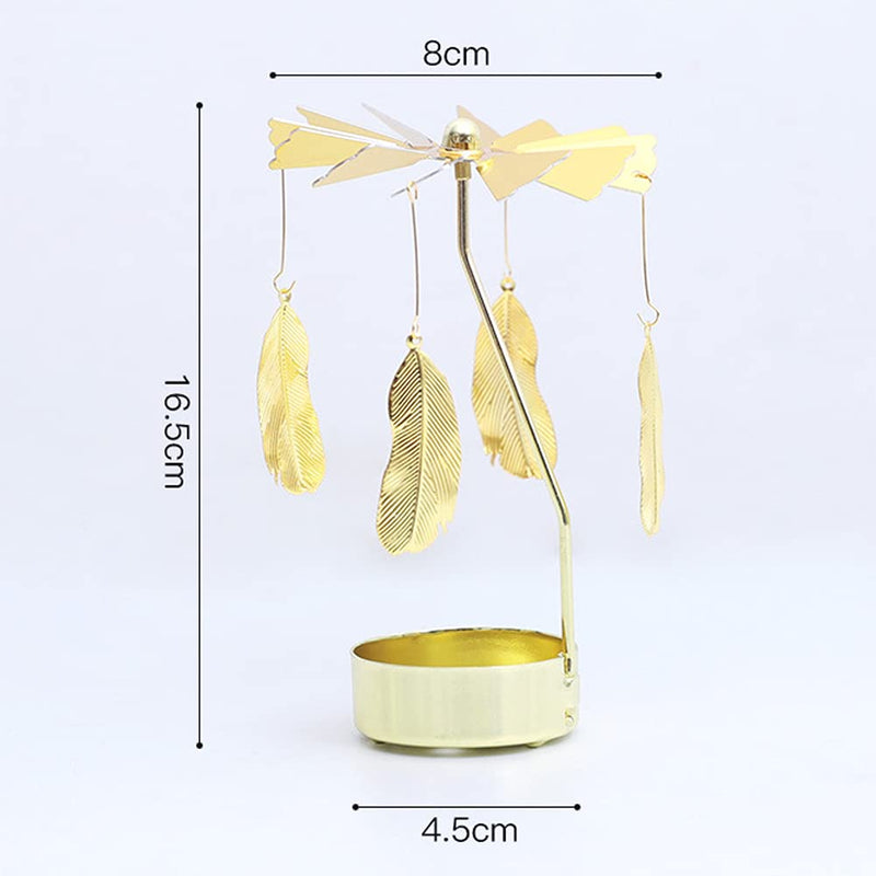 Mecela Spinning Candle Holder, Golden Rotating Candlestick Set for Romantic Wedding, Christmas Party, Home Table Decorations, Holiday Favor Gift (Feather) Feather - PawsPlanet Australia