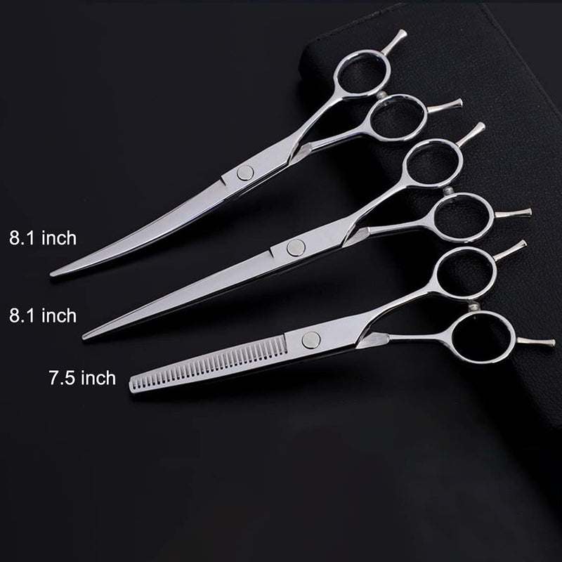 Pet Grooming Scissors Kit,Dog Cats Grooming Scissors Set with 7.5" Thinning Shears,8.1" Straight Shears,8.1" Curved Down Shears Great for Groomers,Home Grooming and Groomer Beginners - PawsPlanet Australia