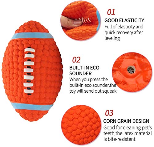 AnCoSoo 3 Pieces Dog Balls, Durable Dog Squeaky Toy Ball for Breed Dogs Dental Care and Fetch Training Interactive Ball Rubber (1pc Rugby 1pc Soccer 1pc Volleyball) - PawsPlanet Australia