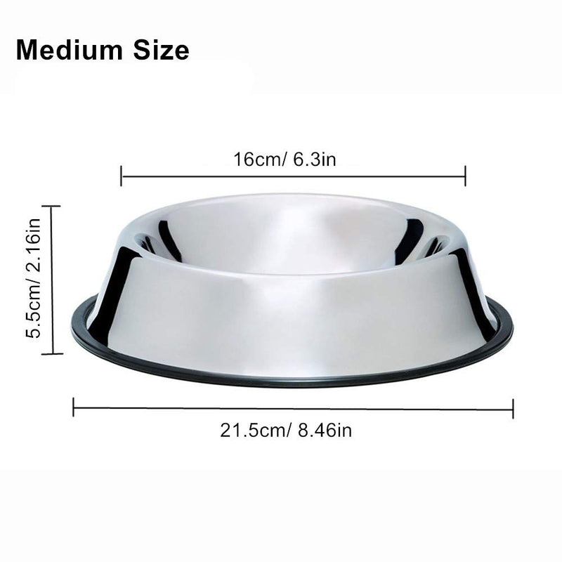 Kuiji 2 Pack Non-slip Pets Food & Water Bowl for Dog & Cat Stainless Steel Feeding Dish with Rubber Base (M, Silver) M - PawsPlanet Australia