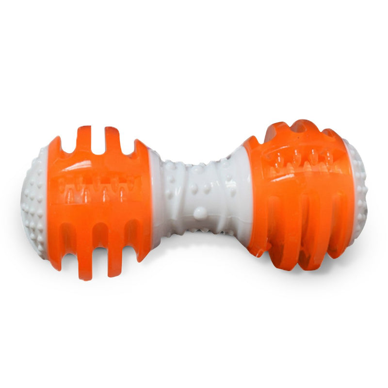 PETCUTE Dog Chew Toy dog teething toys dumbell-shaped with Sound Bite Resistant Toy for Teeth Clean and Gums Massage Orange - PawsPlanet Australia