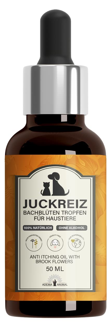 Adema Animal® - Itching Bach flower drops for dogs & cats for skin irritations - Skin & coat care for pets - Skin care for lice, fleas, mites - Recipe according to Dr. Bach - without alcohol - 50ml - PawsPlanet Australia