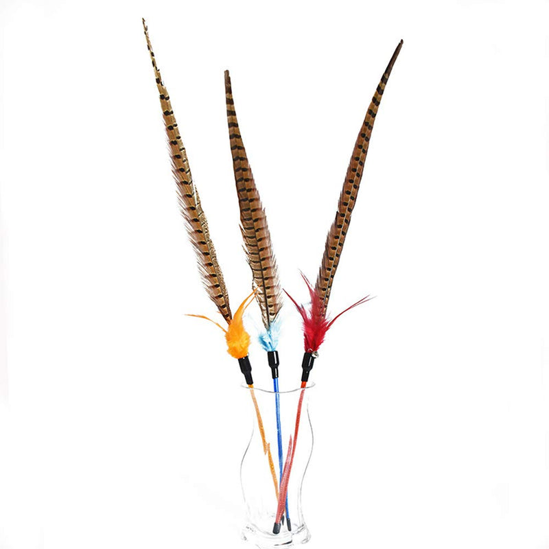 [Australia] - CatYou 3PCS Cat Feather Toys with Bell, 24.2" Long Cat Feather Interactive Sticks 