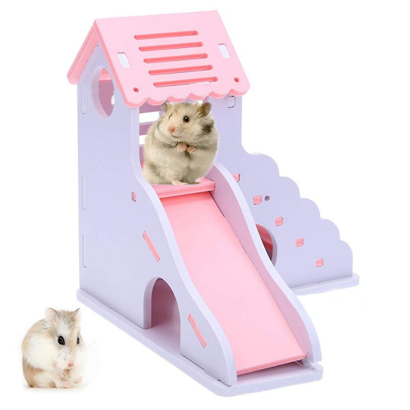 [Australia] - kathson Hamster House Hideout Hideaway Exercise Toys for Rat，Dwarf Hamster Mouse Small Animal Kingdom,Durable Odorless Non-Toxic Wooden Deluxe 2-Story Hut (Pink) 