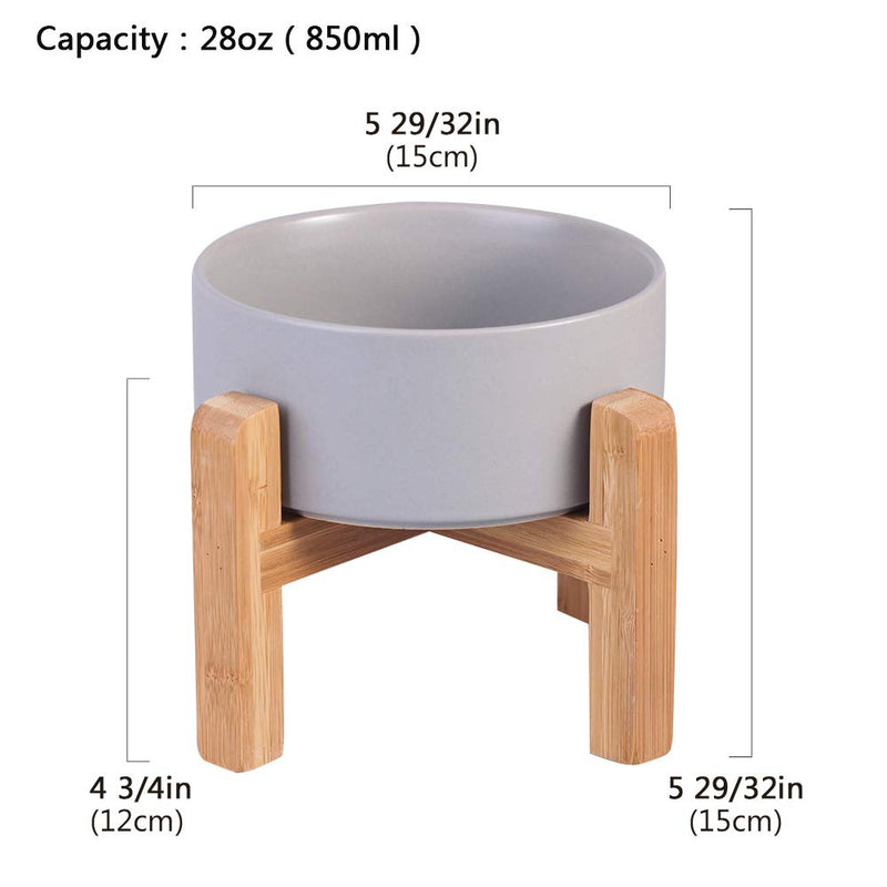 HCHLQLZ Ceramic Elevated Raised Cat Bowl with Wood Stand No Spill Pet Food Water Feeder Cats Small Dogs Grey - PawsPlanet Australia