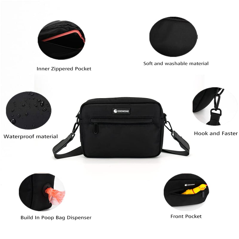 Waterproof Dog Treat Pouch, Dog Training Treat Pouch Built in Poop Bag Dispenser Adjustable Shoulder Bag black - PawsPlanet Australia