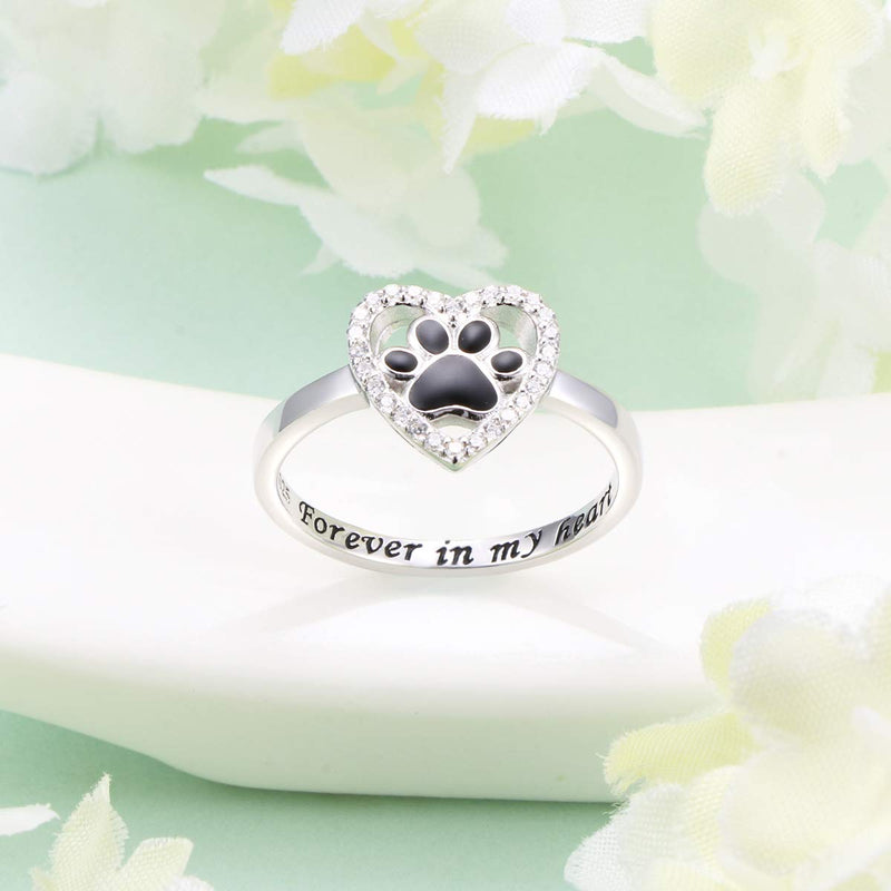 S925 Sterling Silver Jewelry Engraved Forever in my heart Puppy Dog Cat Pet Paw Print Love Heart Ring 5 - PawsPlanet Australia