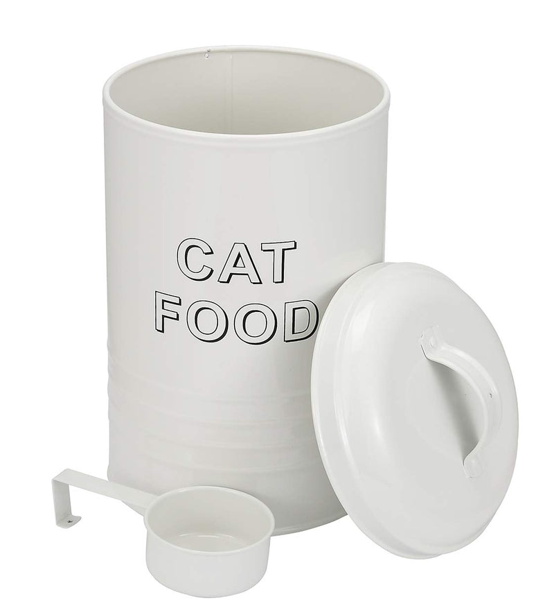 Morezi Circular design Dog Treat and Food Storage Tin with Lid and Serving Scoop Included - Coated Carbon Steel - Tight Fitting Lids - Storage Canister Tins - Cat Food White Cat Food (DIA:16xH:24cm) - PawsPlanet Australia