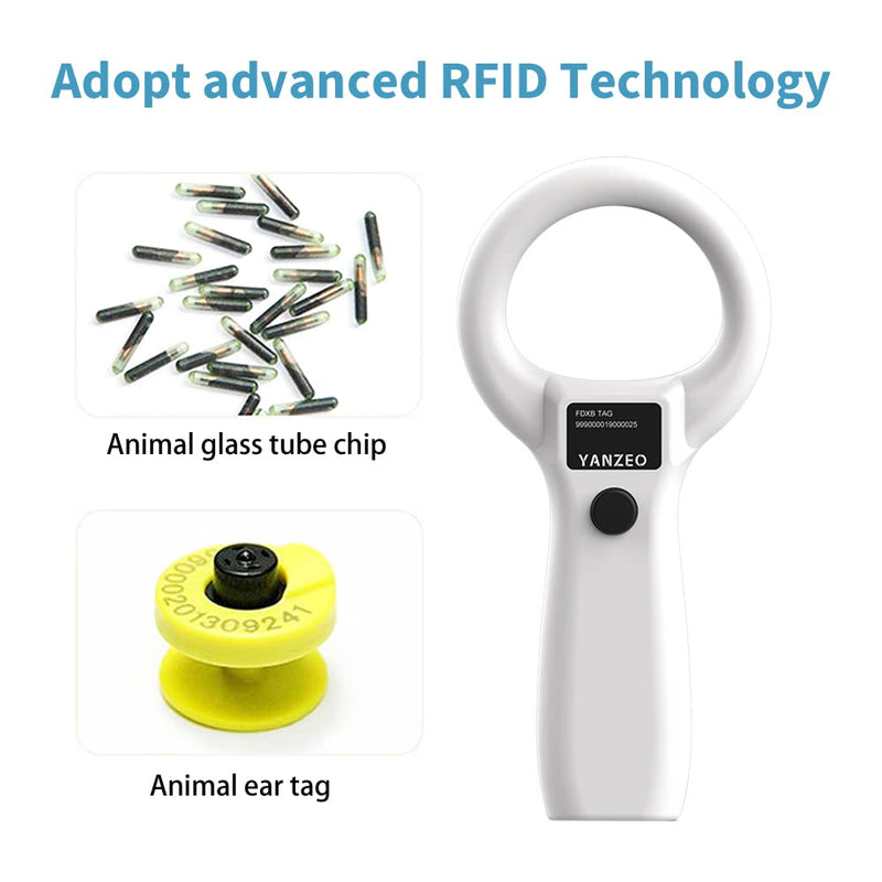 Yanzeo Pet Microchip Scanner, RFID EMID Animal Handheld Reader, 134.2kHz Pet ID Scanner Rechargeable Animal Chip Registration, Pet Tag Scanner FDX-B(ISO 11784/11785) (AR180S) - PawsPlanet Australia