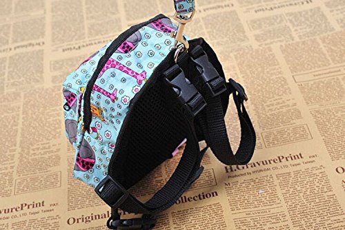 [Australia] - O&C Puppy Dog Backpack,Saddle Bags,Back Pack with Training Lead Leash S(12x14cm) Blue Animail 