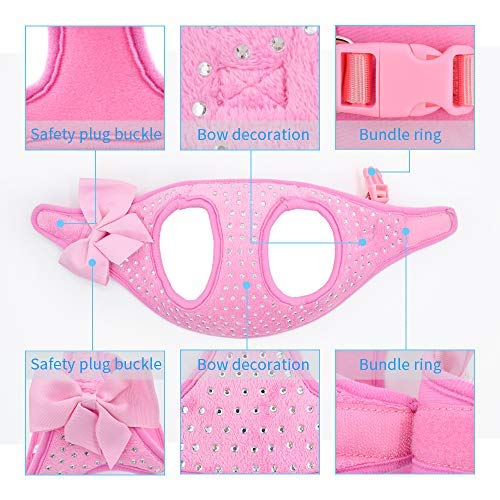 [Australia] - KLCW FIRECOW Pink Diamond Dog Harness, Dog Harness Chest Strap Bow tie, Step in Vest Harness for Small Dogs S 