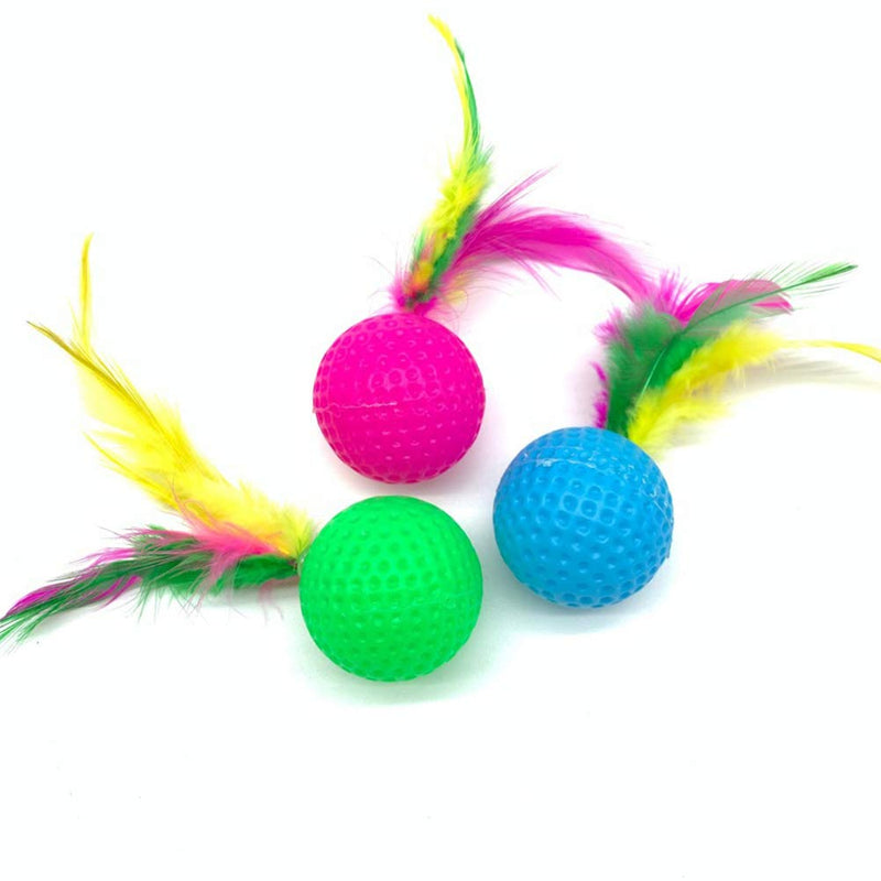 POPETPOP Cat Ball Toys with Feathers Interactive Golf Sponge Balls Assorted Kitten Squeaky Chasing Toy Pack of 24 - PawsPlanet Australia