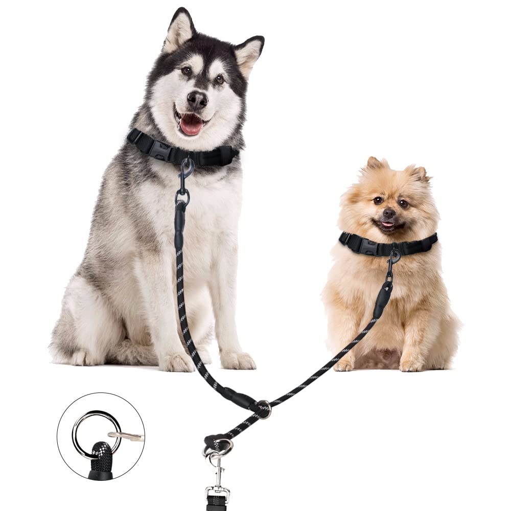 Lukovee Double Leash Dog Leash for 2 Dogs, Double Splitter Leashes for Dogs, Tangle Free Double Pet Leash Clutch, Sliding Training Ropes with 360° Swivel Hook (Black) - PawsPlanet Australia