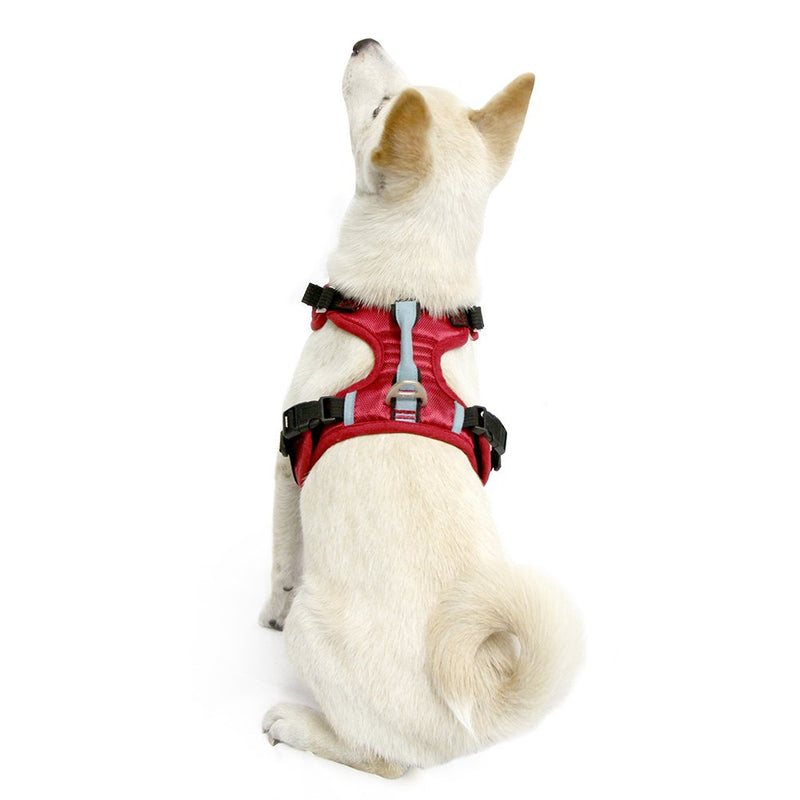 [Australia] - Gooby - Pioneer Dog Harness, Small Dog Head-in Harness with Control Handle and Seat Belt Restrain Captability Red Small Chest (14.8-17.7") 