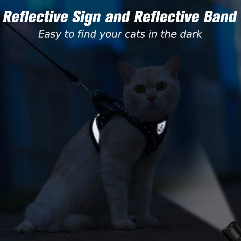 [Australia] - SCENEREAL Reflective Cat Harness and 59" Leash Set for Outdoor Walking, Escape Proof Soft Breathable and Adjustable Kitten Vest Harness, Fits for Kitties and Puppies Black 
