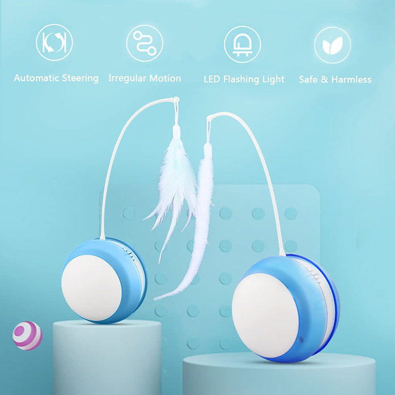 JAOK Automatically Rotating Cat Toy,Smart Hunting Ball,Recharge with USB,Build-in LED Light,Safe and Harmless,Healthy Eco-Friendly Material,Replaceable Feather,Tumbler - PawsPlanet Australia