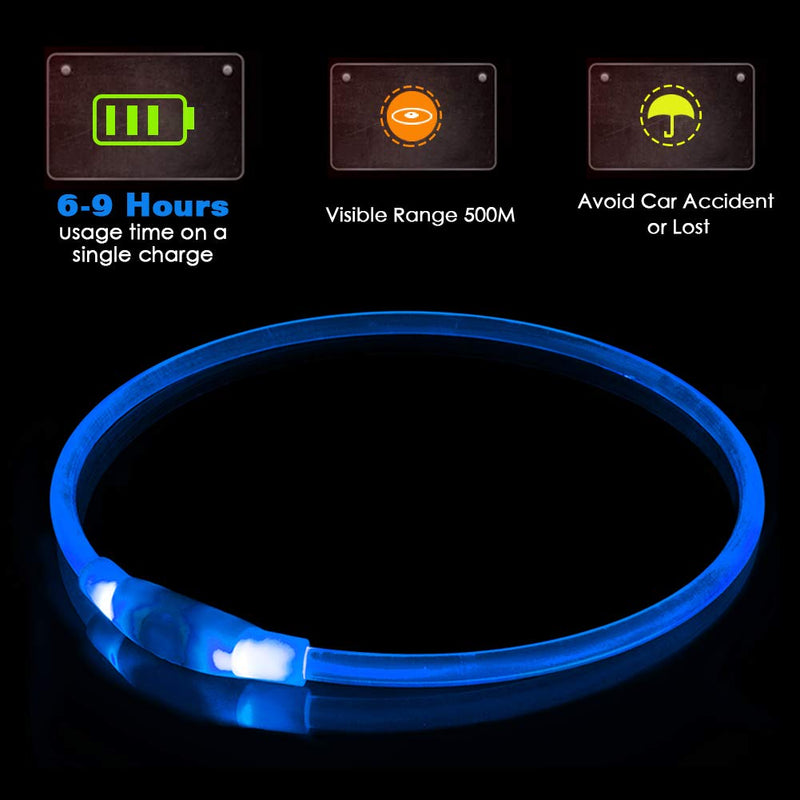 KABB LED Dog Collar, USB Rechargeable Flashing Collar for Safety at Night, Adjustable, Waterproof, Brightly Illuminated Collar for Dogs - One Size Fits All, Blue - PawsPlanet Australia